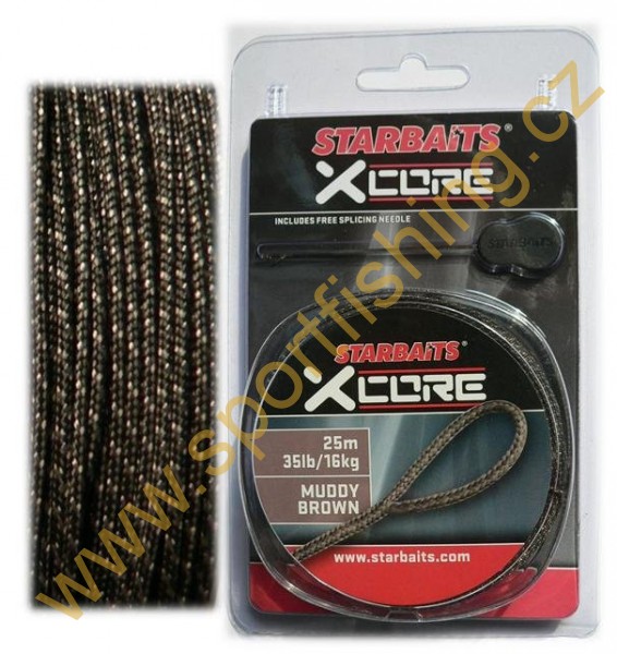STARBAITS Olověná šňůra X-Core New Muddy Brown - hnědá + jehla (olověné jádro) 25m 45lbs/20kg 45lbs/20kg