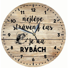 Dřevěné hodiny 24cm pro rybáře – čas na ryby